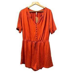 ePretty Fall Plain Minimalist‎ Burnt Orange Stretch Casual Romper Shorts Size XL